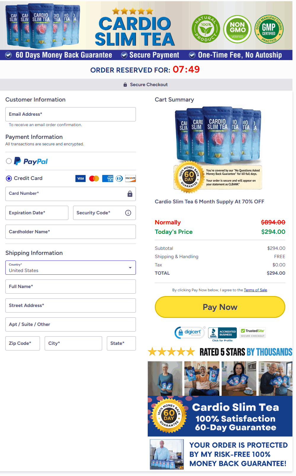 Cardio Slim Tea Checkout